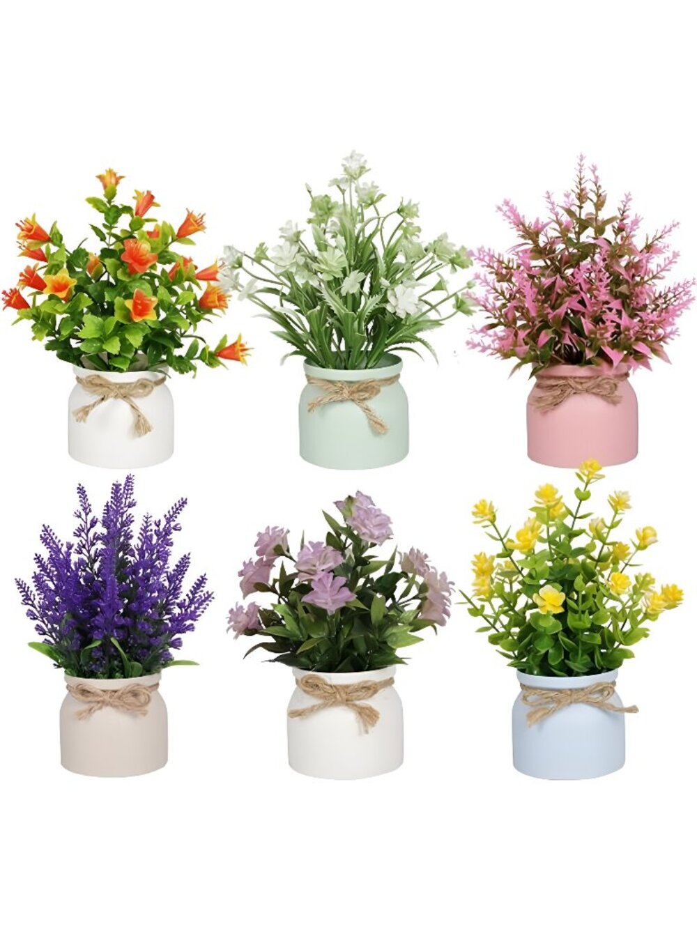6pcs Artificial Pot Flowers Small Fake Plants with Pot Mini Potted Plants for
